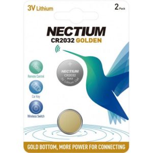 Батарейка літієва позолочена Nectium NEC CR2032-2B (CR2032) 2 pc BLISTER CARD
