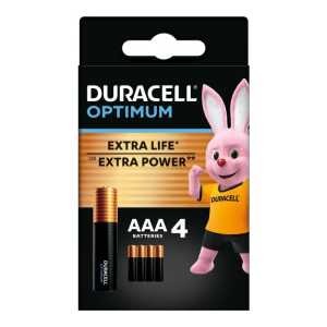 Батарейки лужні DURACELL OPTIMUM АAА/LR03 MX2400, паковання 4 шт.