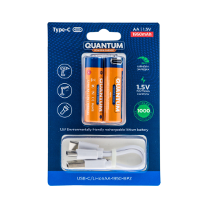 Акумулятори QUANTUM Li-Ion AA 1.5V 1950mAh (+ Type-C кабель)