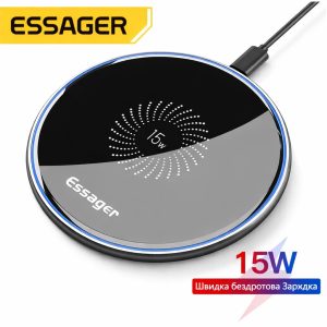 Бездротова зарядка Essager ES-T04 15W Qi, швидка зарядка Type-C, чорна