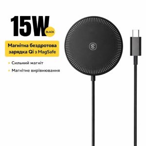 Магнітна бездротова зарядка Essager 15W Qi для iPhone 12 13 14, швидка зарядка Type-C, чорна