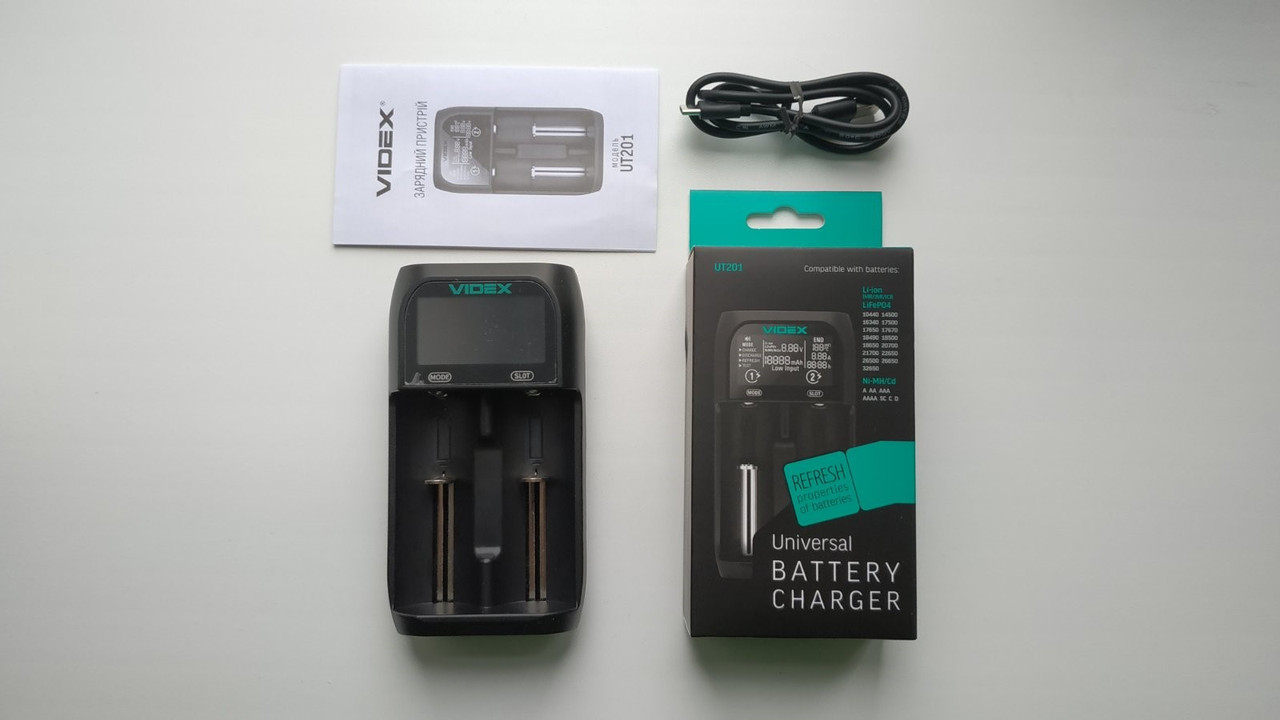 Зарядний пристрій універсальний Videx VCH-UT201, 2 канали, Li-ion / Ni-MH / ... USB Type-C - Зображення 5