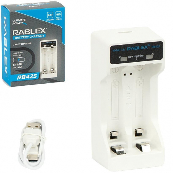 Зарядний пристрій Rablex RB425, 2 слоти, AA / AAA, Ni-MH / Ni-Cd, Type-C - Зображення 2