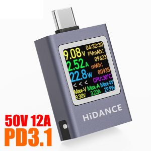USB тестер HDC-085C Type-C 4.5–50В 0–12А PD3.1, вимірювач напруги, струму та ємності