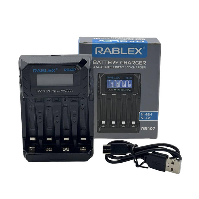 Зарядний пристрій Rablex RB407, 4 слоти, AA / AAA, Ni-MH / Ni-Cd, LCD, Type-C - Зображення 3