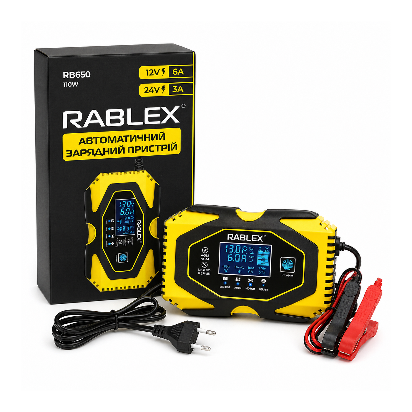Зарядний пристрій Rablex RB650, 12V / 24V, AGM / GEL / LiFePO4, 6A