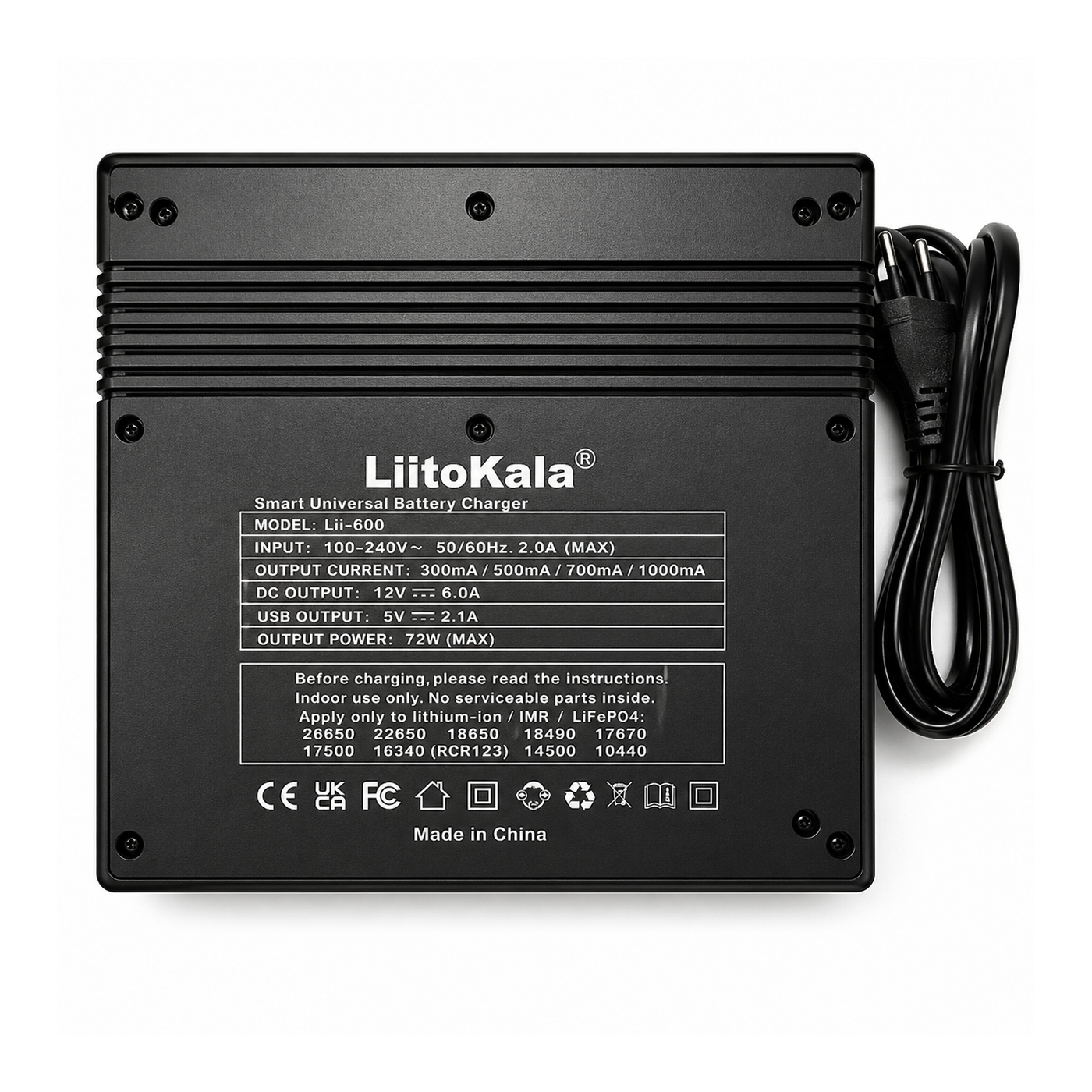 Зарядний пристрій універсальний LiitoKala Lii-D4XL, 4 канали + 2 для Крона, Li-ion / LiFePO4 / Ni-MH / Ni-Cd, дисплей, 12V / 220V