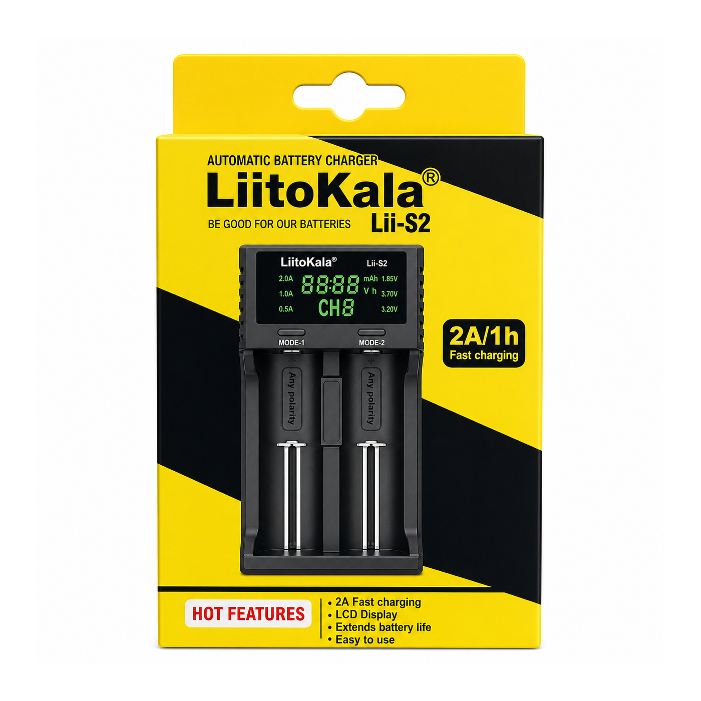 Зарядний пристрій універсальний LiitoKala Lii-S2, 2 канали, Li-ion / LiFePO4 / Ni-MH / Ni-Cd, USB 5V