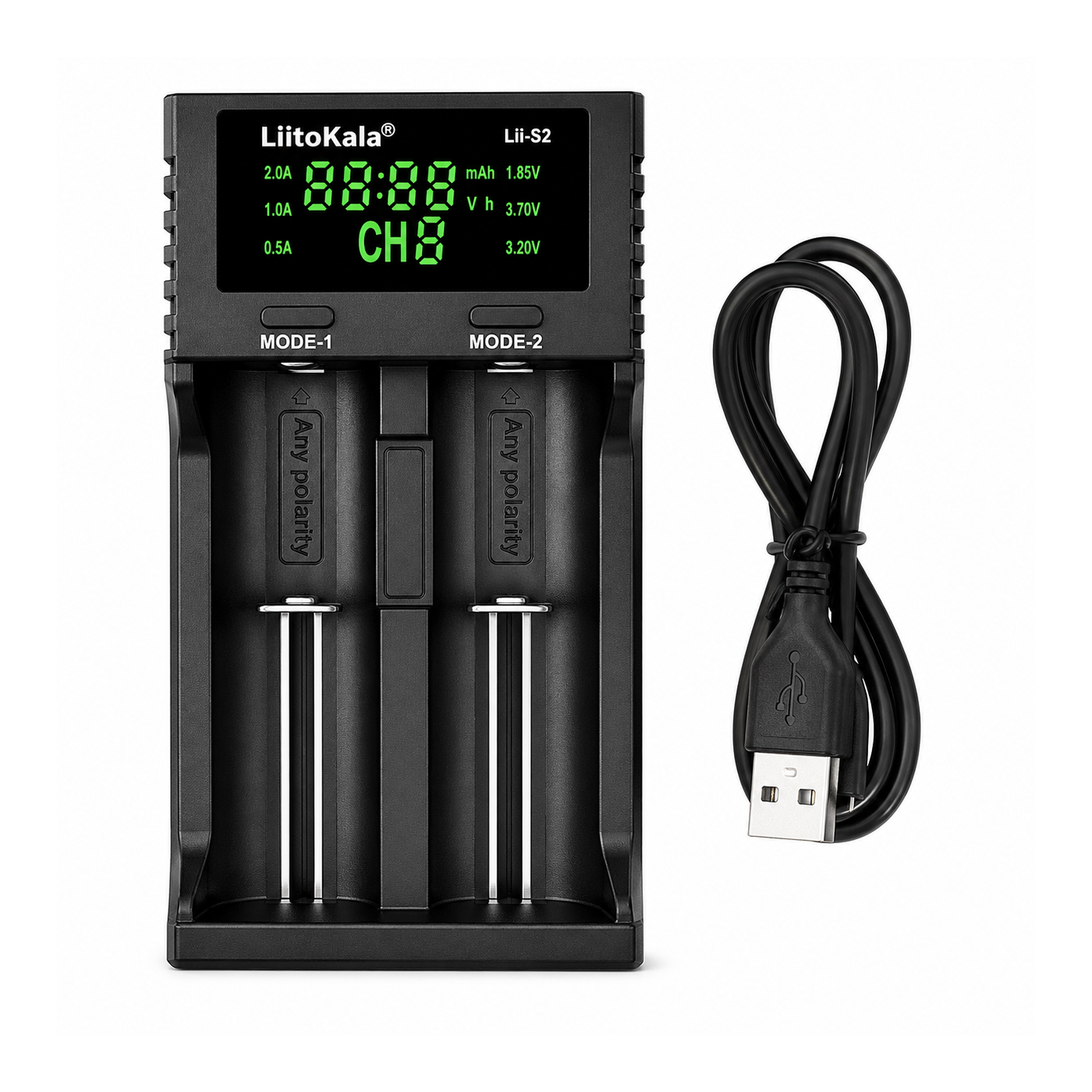 Зарядний пристрій універсальний LiitoKala Lii-S2, 2 канали, Li-ion / LiFePO4 / Ni-MH / Ni-Cd, USB 5V