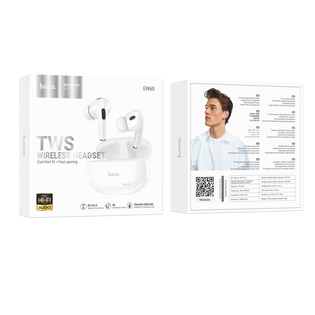 Навушники бездротові Hoco EW60 TWS White з Bluetooth 5.3 - Зображення 2