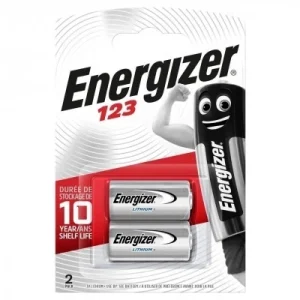 Energizer Lithium Cell CR123A 3V 2 шт — літієві батарейки для фотокамер, ліхтарів, сигналізації та електроніки. Блістер 2 шт.
