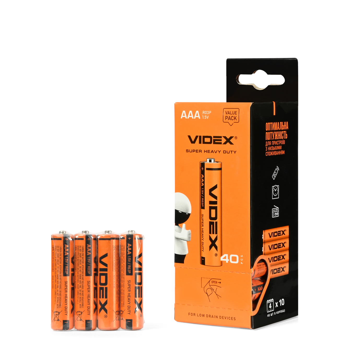 Батарейка сольова Videx R03P/AAA 1.5V 1 шт - Зображення 2